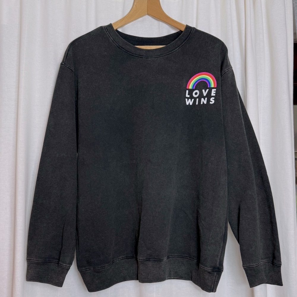 Freeze brand Washed Black 'Love Wins' Crewneck Loose Fit Sweatshirt
